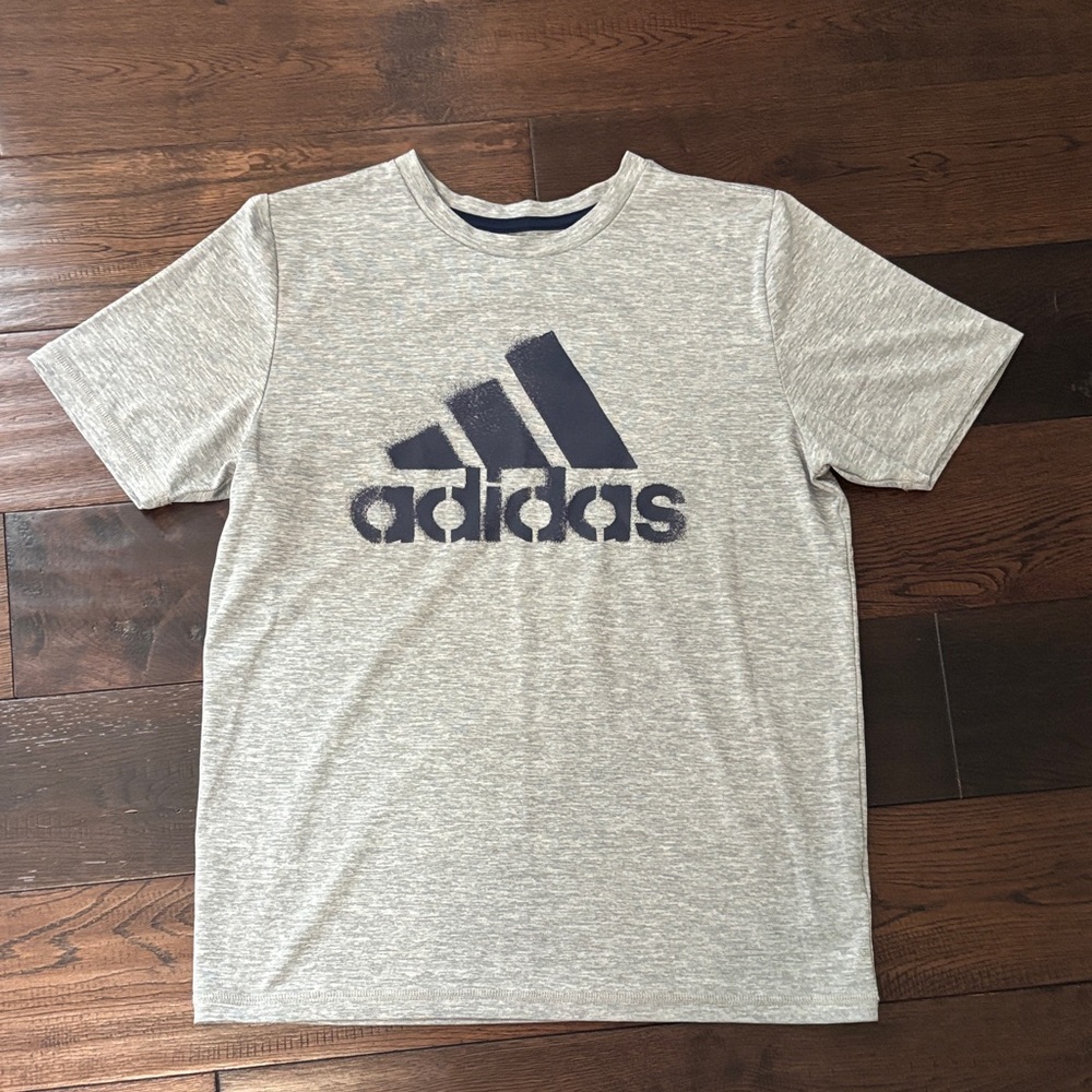 Adidas Heather Gray Tee with Navy Logo